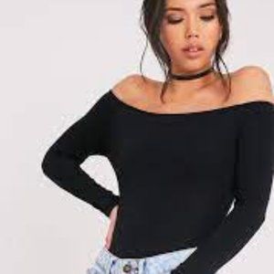 Pretty Little Thing Basic Black Bardot Off Shoulder Bodysuit